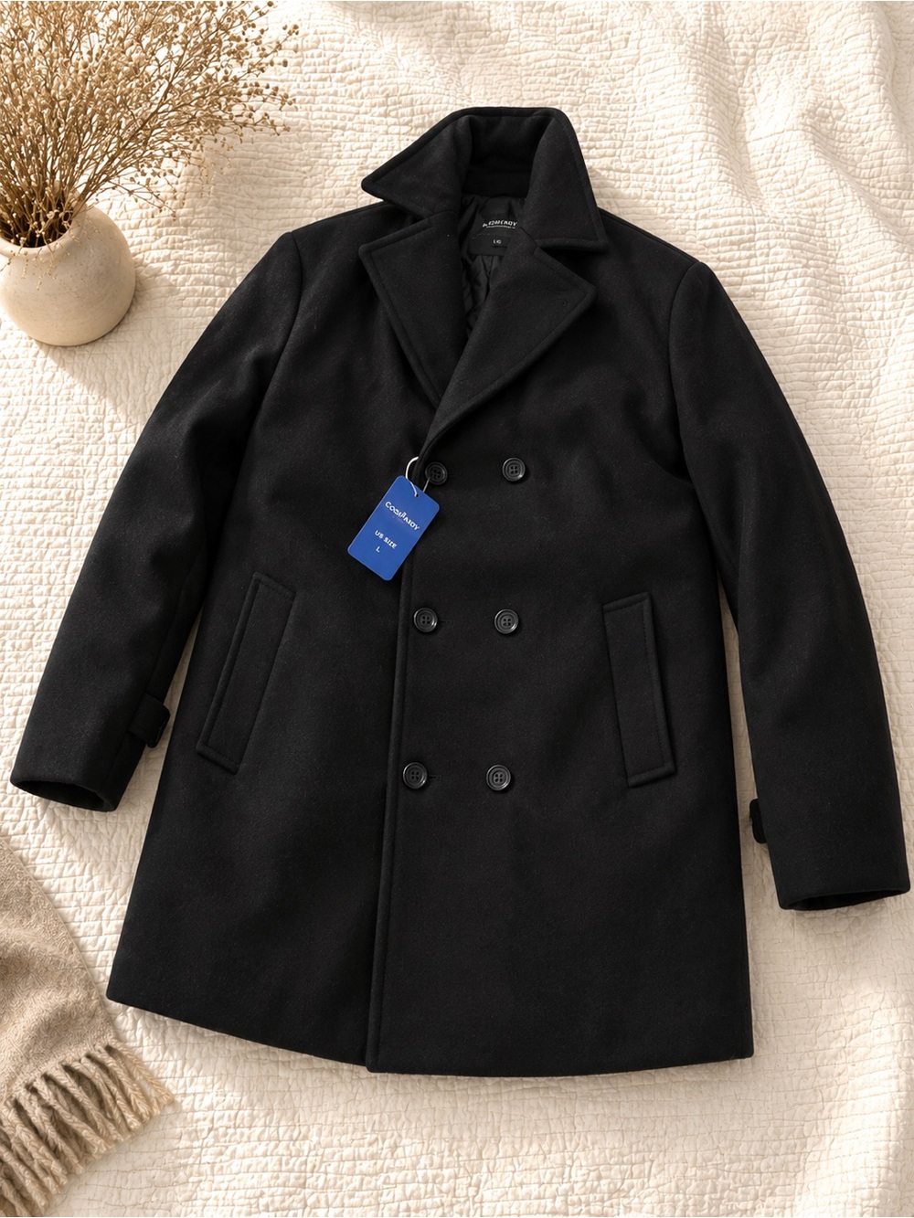 Men's Black Double-Breasted Pea Coat